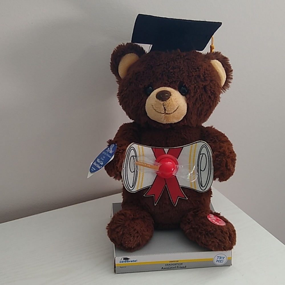 Animated Fan Teddy Bear Lights up blows fan NWT